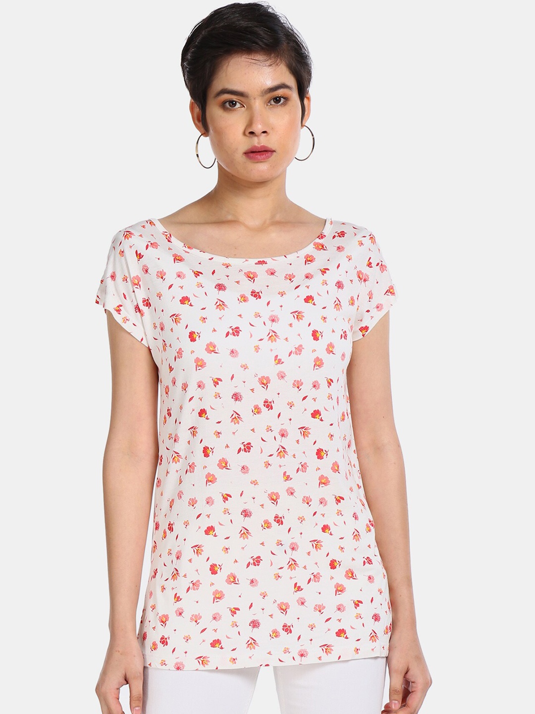 

Cherokee White Floral Printed Regular Top