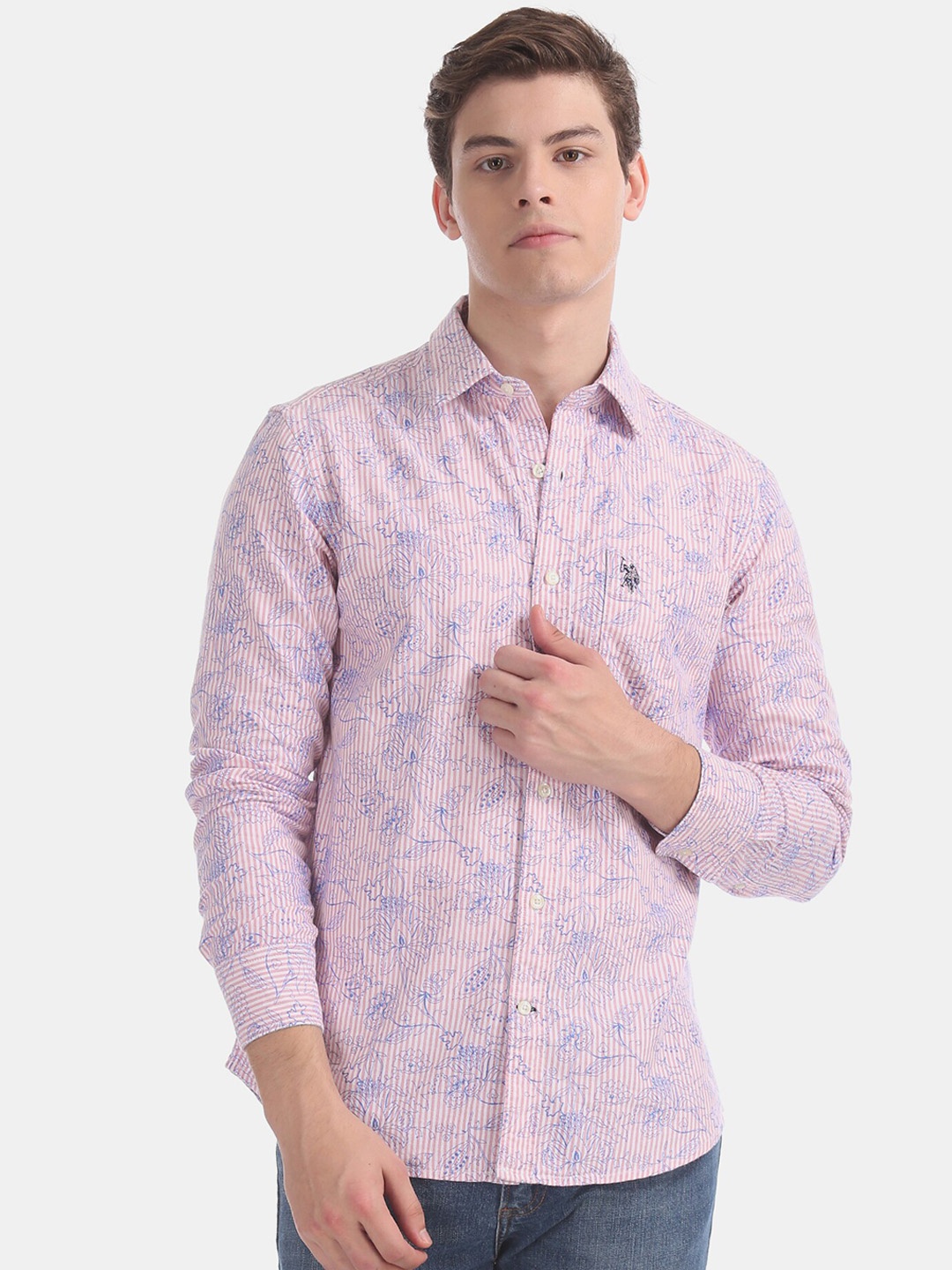 

U.S. Polo Assn. Men Pink Regular Fit Printed Casual Shirt
