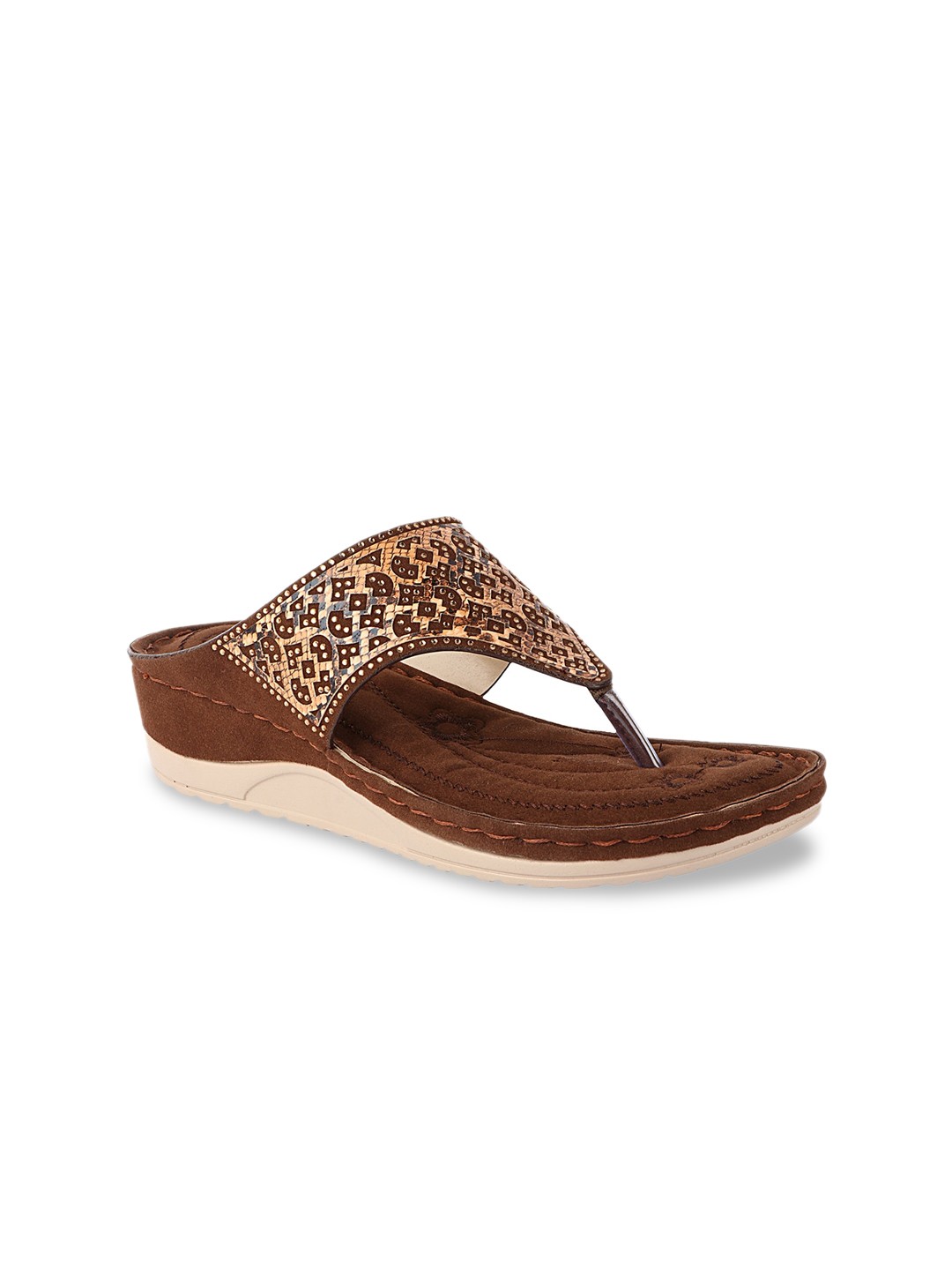 

Shoetopia Women Brown & Gold-Toned Embellished Heels