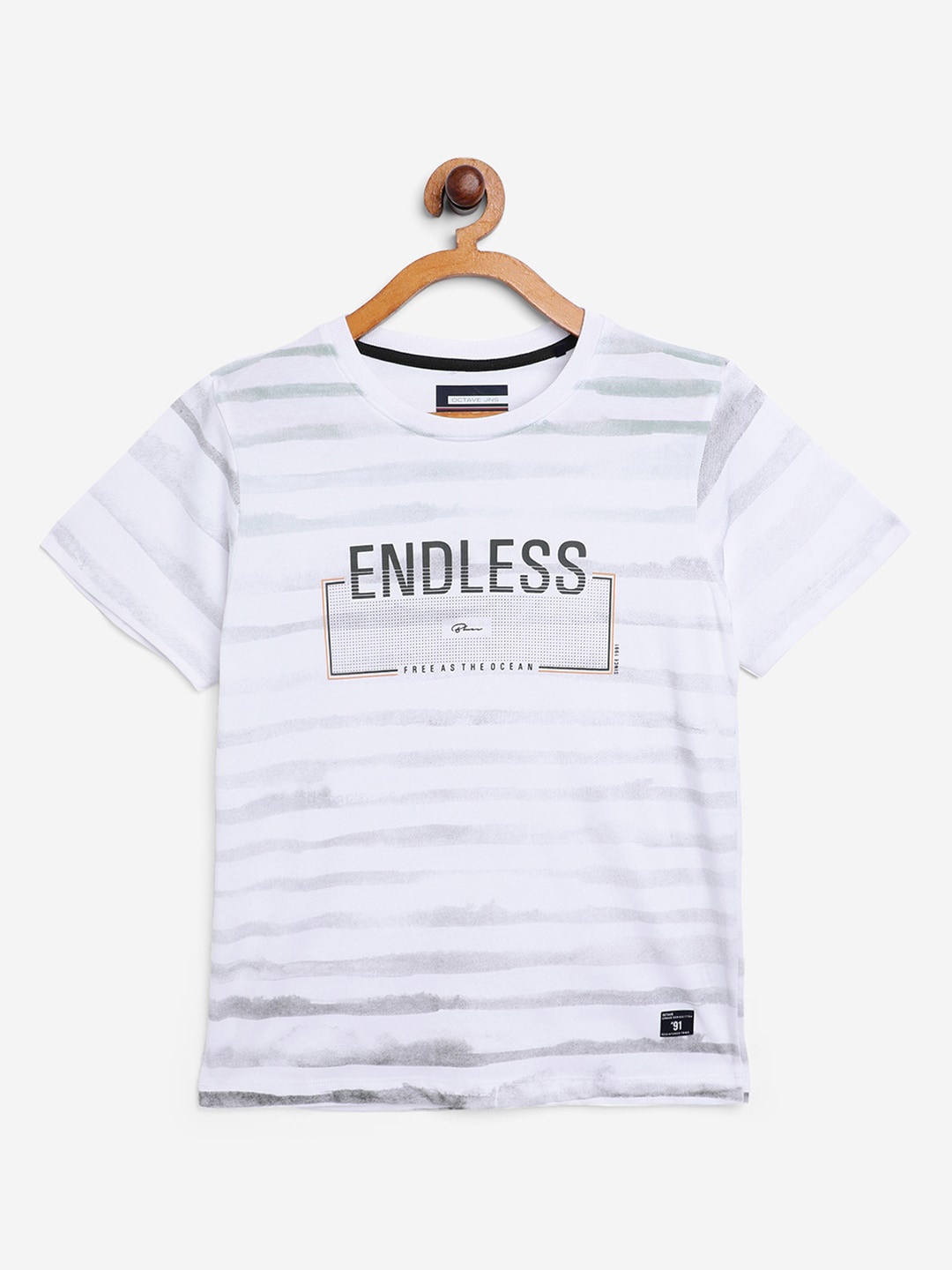 Octave Boys White Striped Round Neck T-shirt