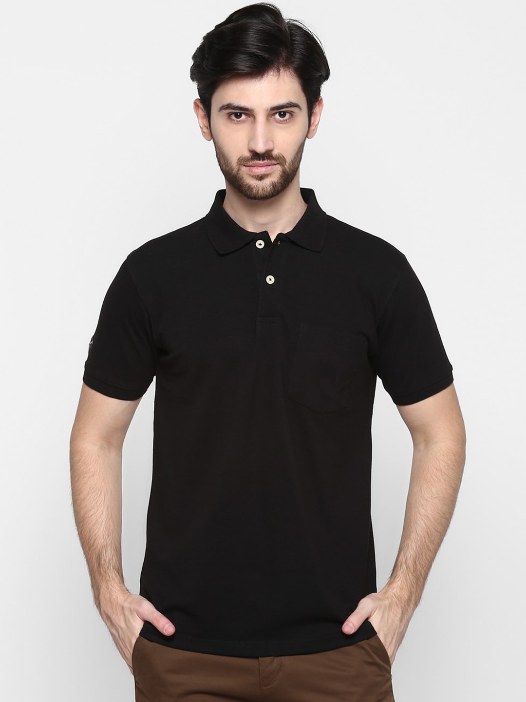 Cantabil Men Black Solid Polo Collar T-shirt