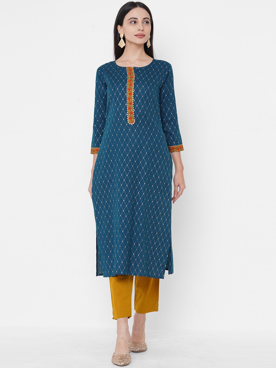 

Fashor Women Teal Blue Geometric Printed Kurta
