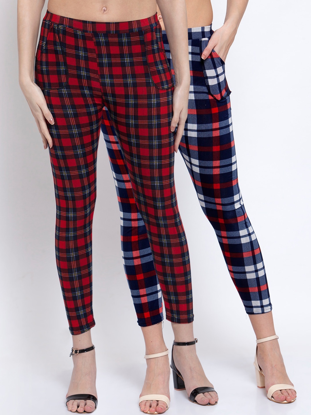 

KLOTTHE Women Pack Of 2 Checked Skinny-Fit Treggings, White
