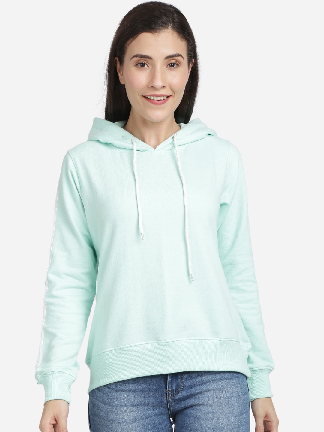 

BEVERLY BLUES Women Green Solid Hooded Sweatshirt