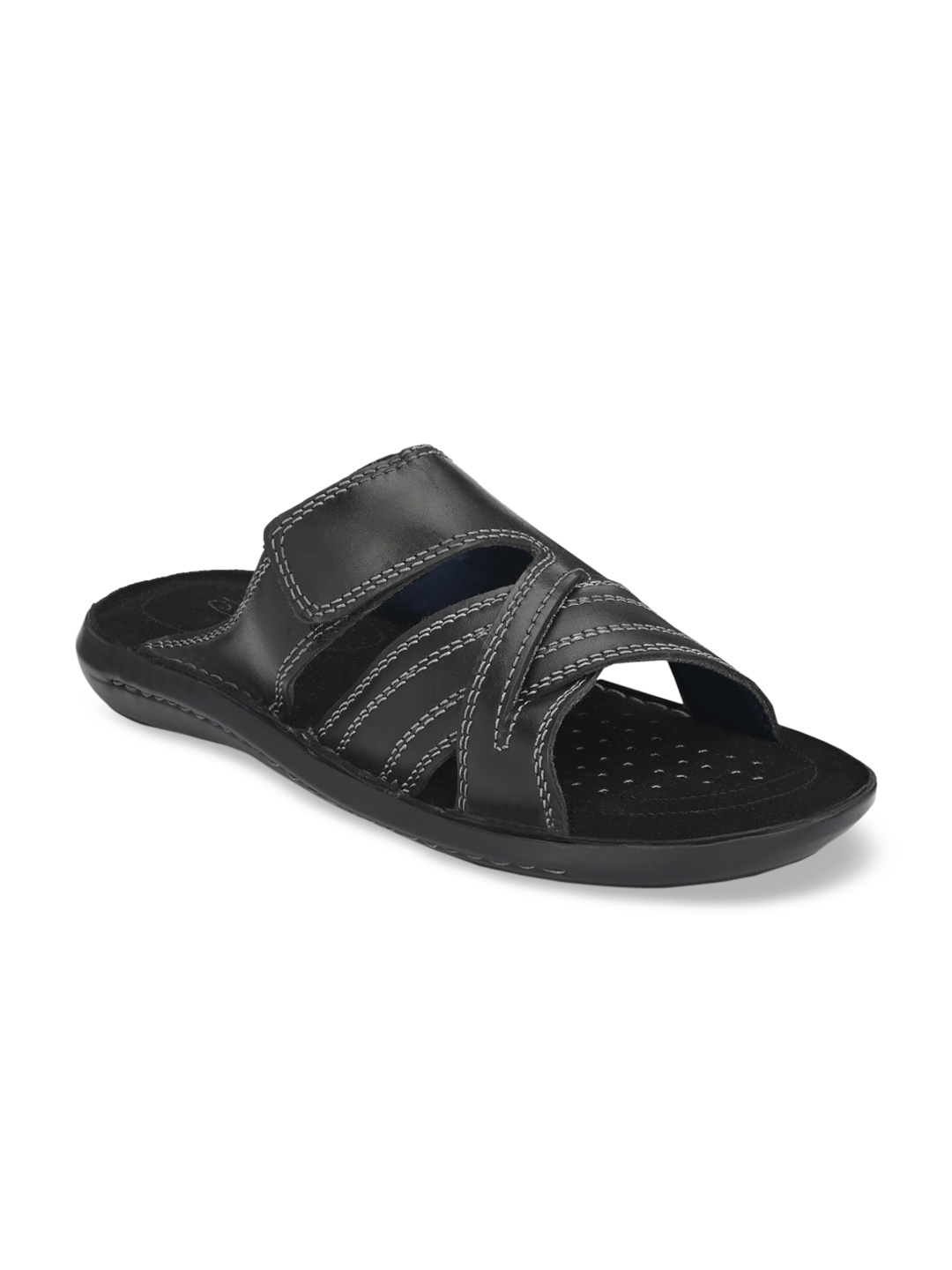 

Delize Men Black Leather Comfort Sandals