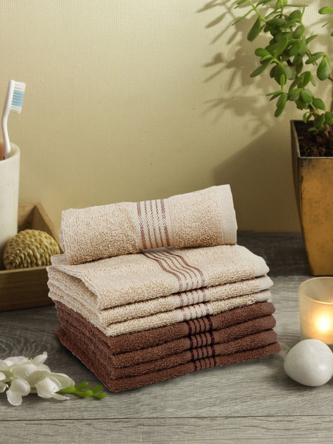 

BIANCA Set Of 8 Solid 380 GSM Cotton Face Towels, Brown