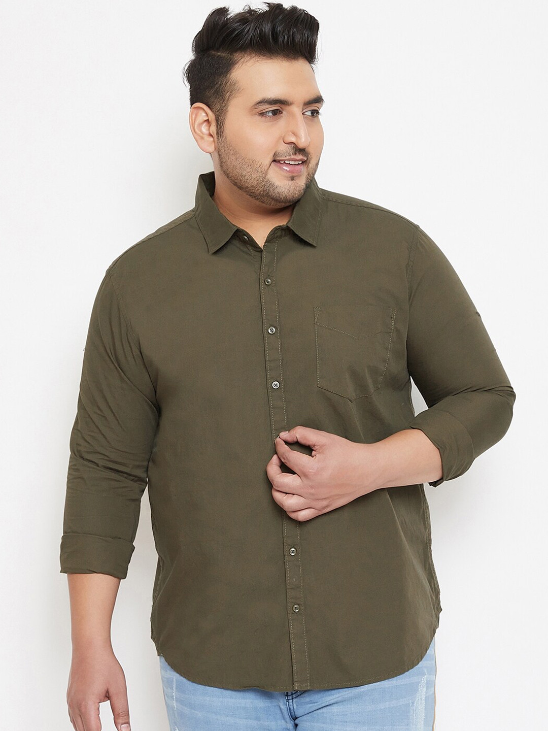 

Instafab Plus Men Olive Green Regular Fit Solid Casual Shirt
