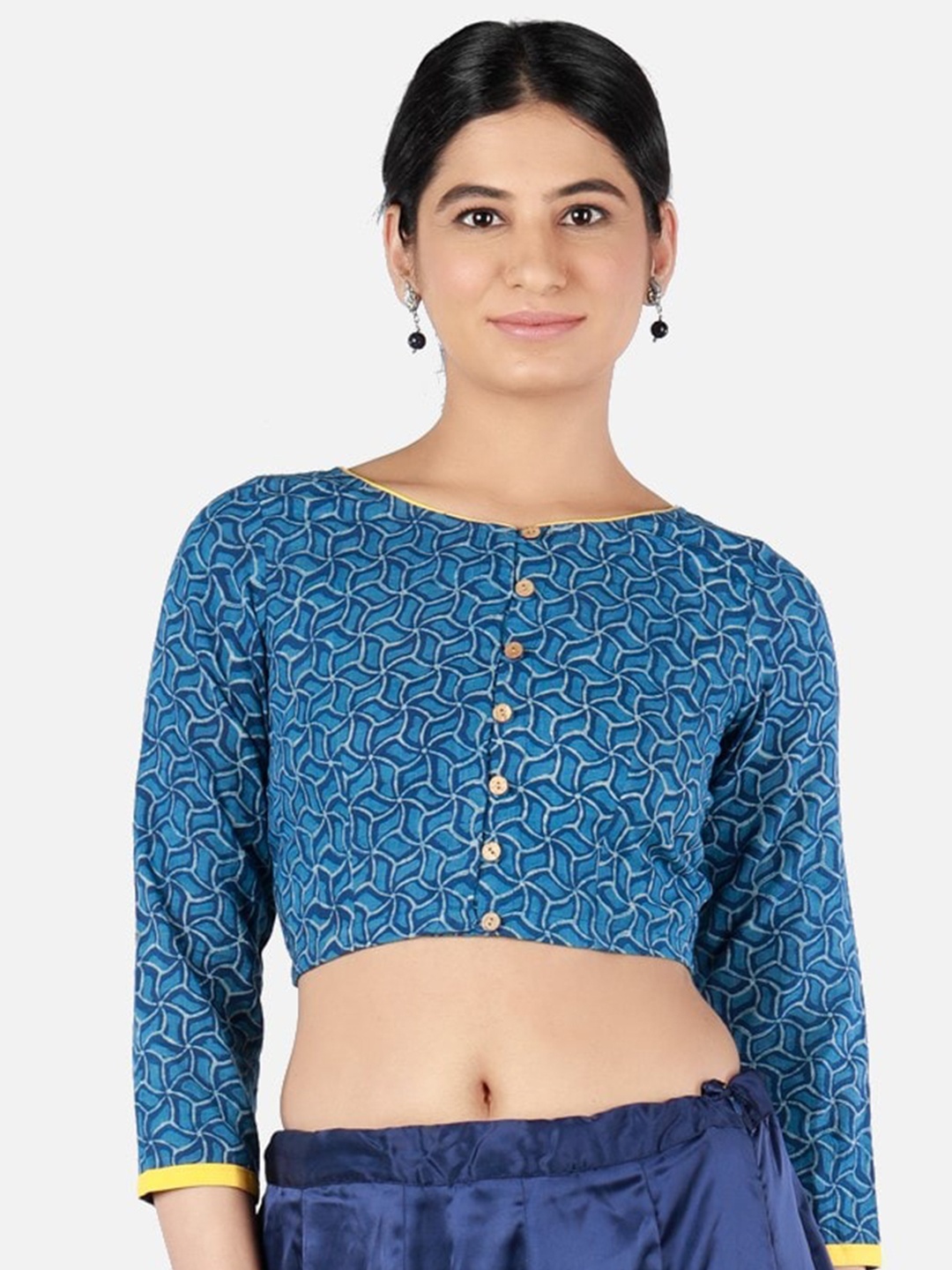 

Llajja Women Blue Printed Sustainable Saree Blouse
