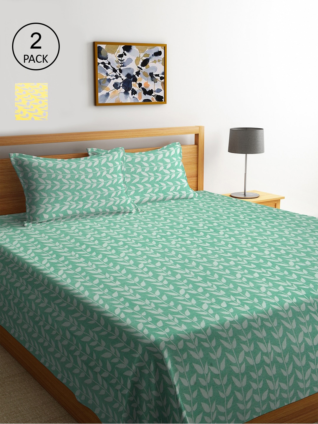

KLOTTHE Set of 2 Woven-Design Double Bed Covers With 4 Pillow Covers, Green