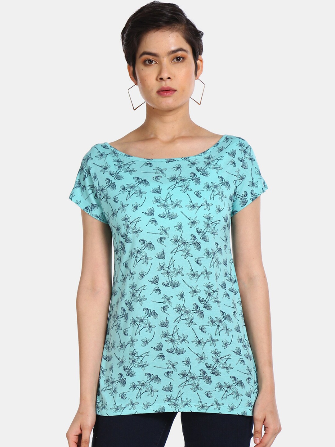 

Cherokee Blue Floral Printed Regular Top