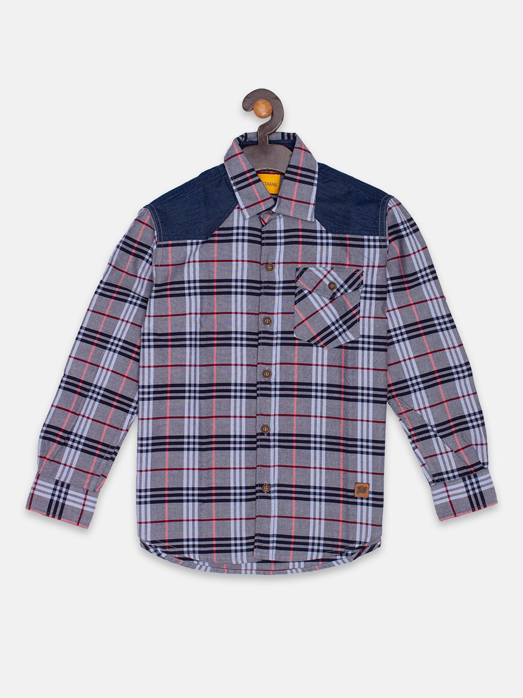 

Instafab Boys Grey Regular Fit Checked Casual Shirt