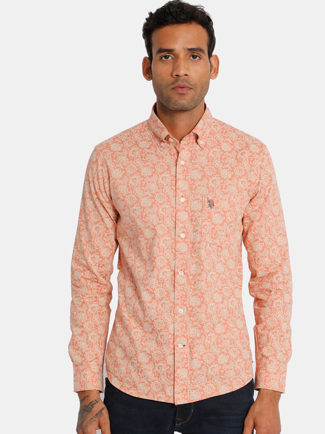 

U.S. Polo Assn. Men Pink Regular Fit Printed Casual Shirt