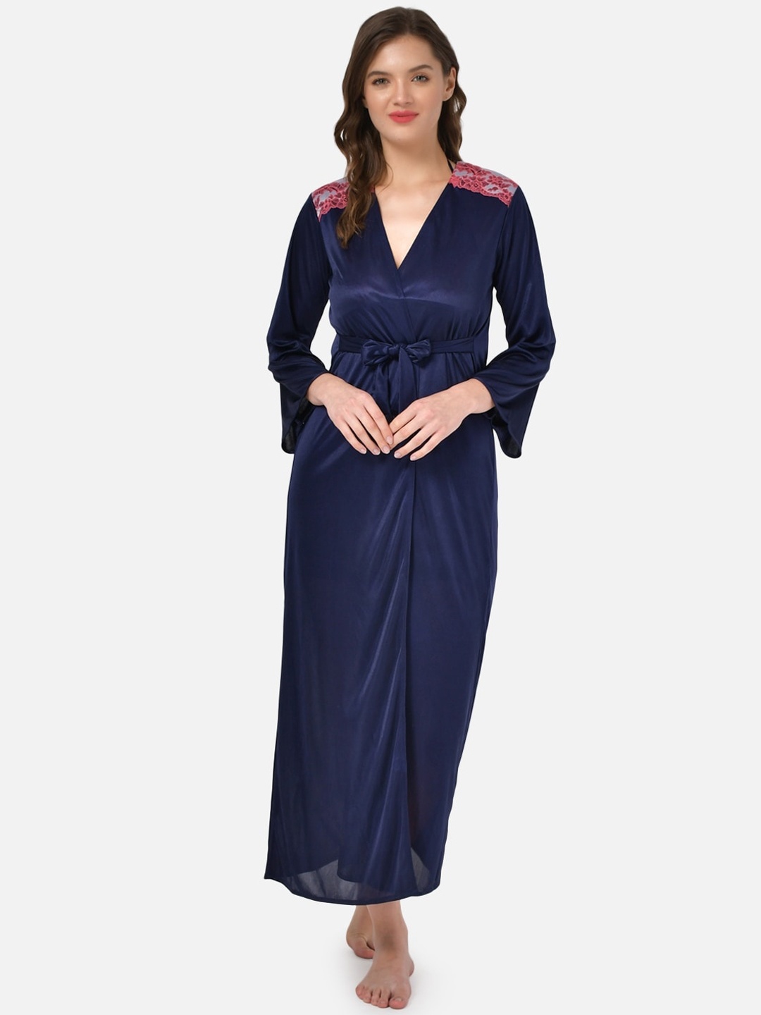 

Klamotten Women Navy Blue Solid Two Piece Robe