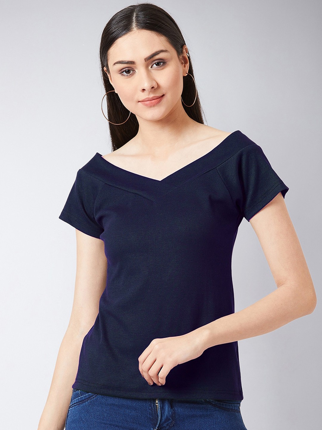 

Miss Chase Navy Blue Pure Cotton Fitted Top