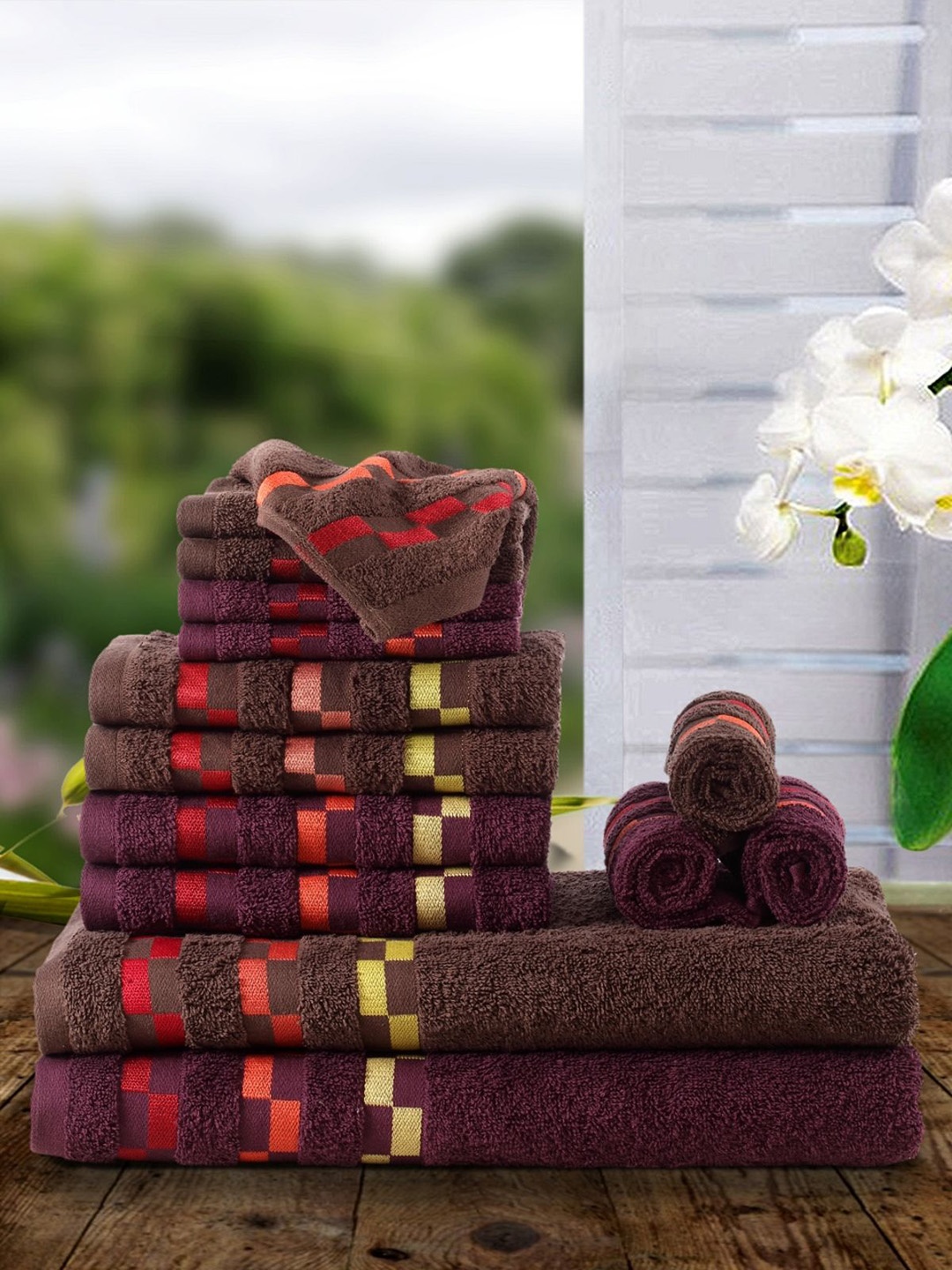 

BIANCA Set Of 14 Solid 450 GSM Towels, Brown