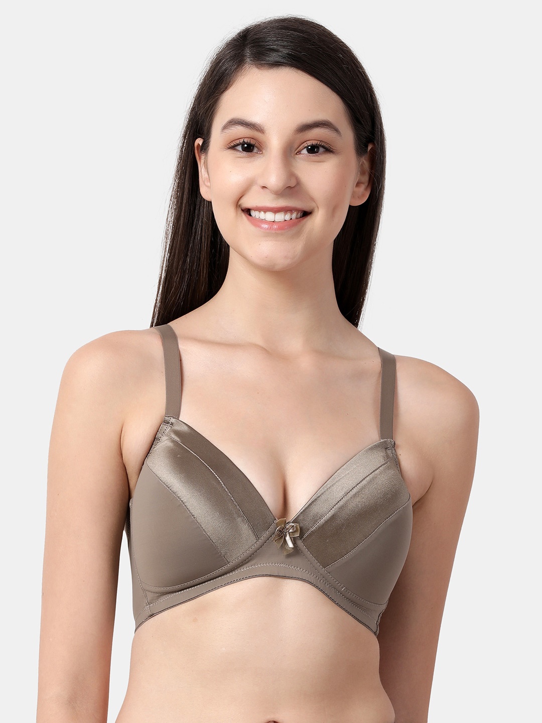 

shyaway Taupe Solid Non-Wired Lightly Padded Everyday Bra ST015-TaupeGrey-32B