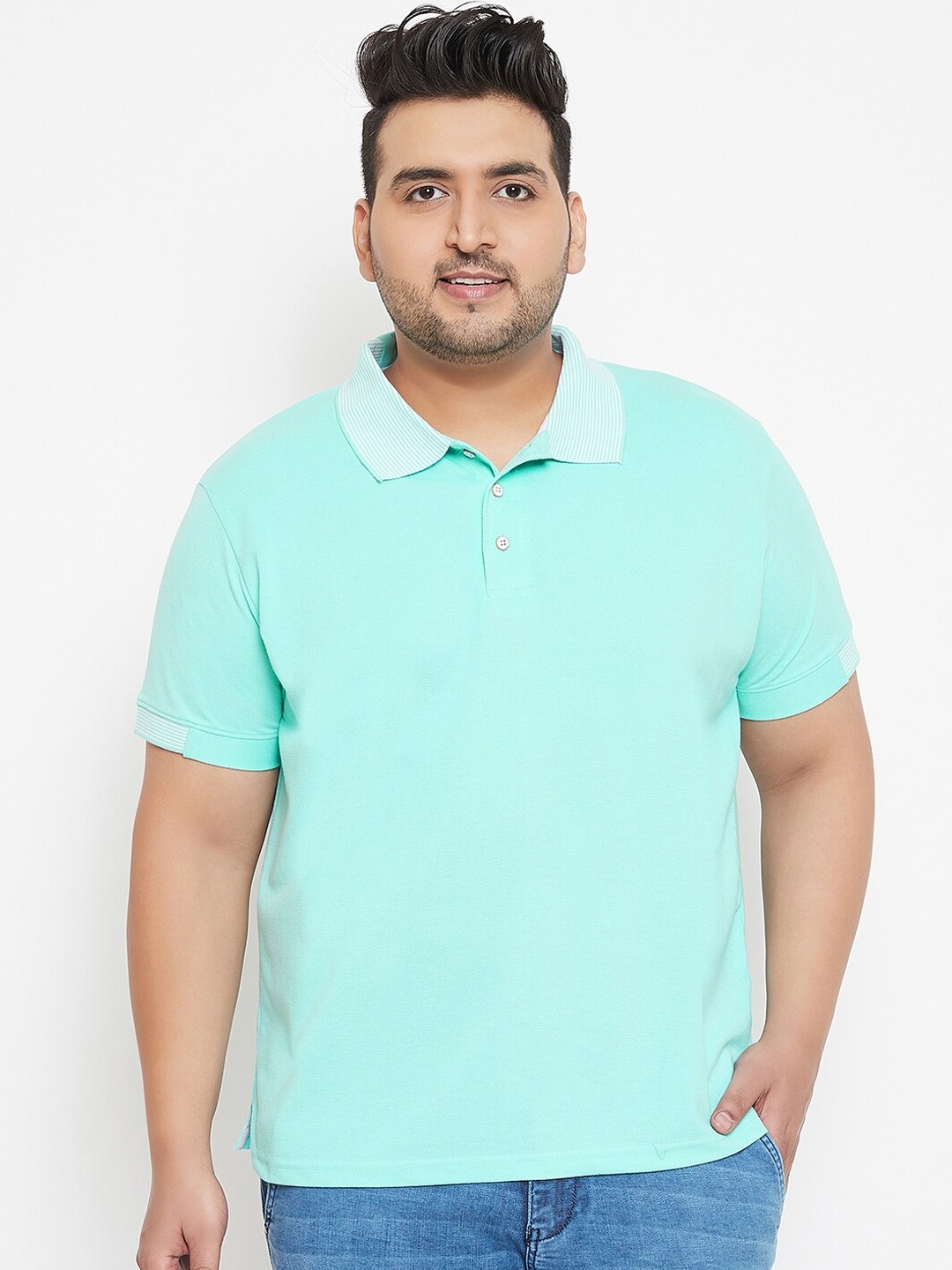 

Instafab Plus Men Sea Green Solid Polo Collar T-shirt