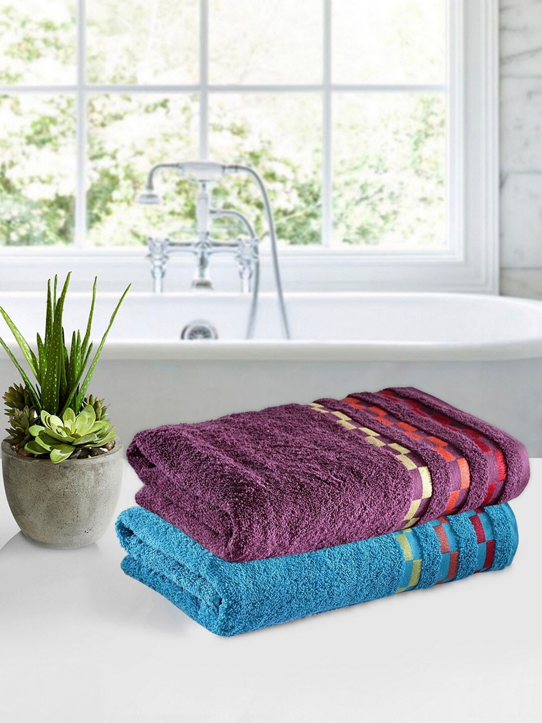 

BIANCA Set of 2 Purple & Blue 450 GSM Bath Towels