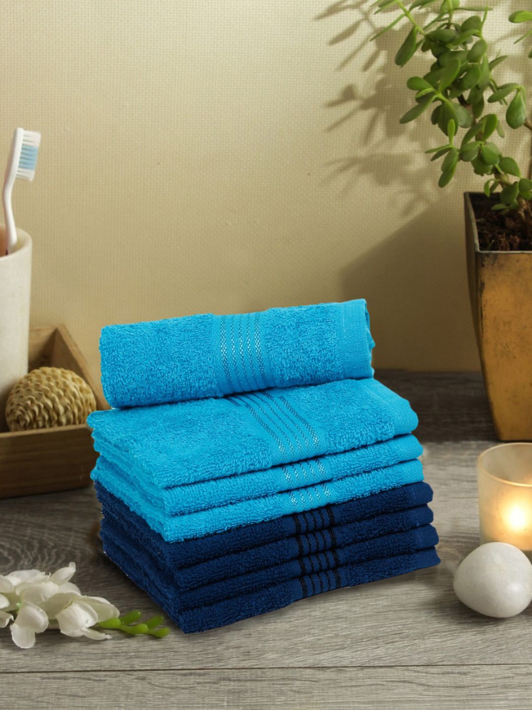 

KOPA Set of 8 Solid 380GSM Cotton Face Towels, Navy blue