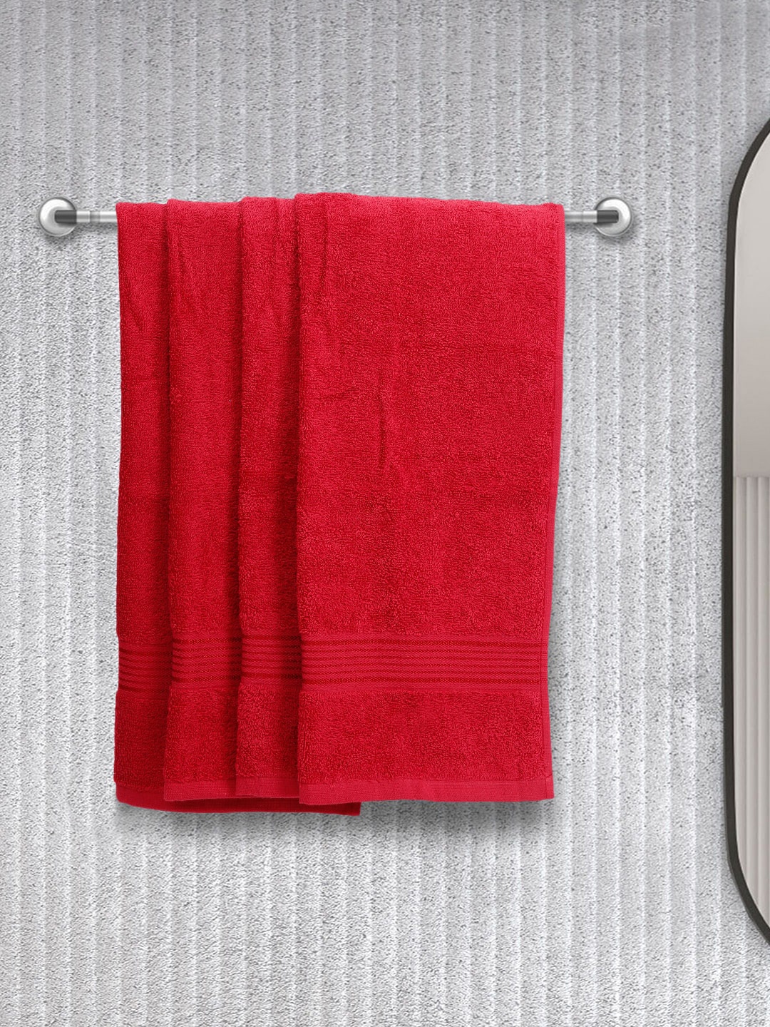 KOPA Set Of 4 Solid Super Absorbent 380 GSM Cotton Bath Towels, Red