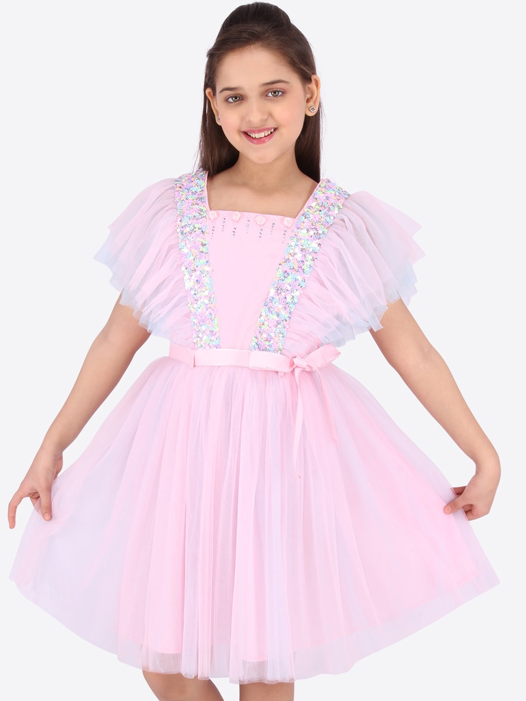 CUTECUMBER Girls Pink Solid Fit and Flare Dress