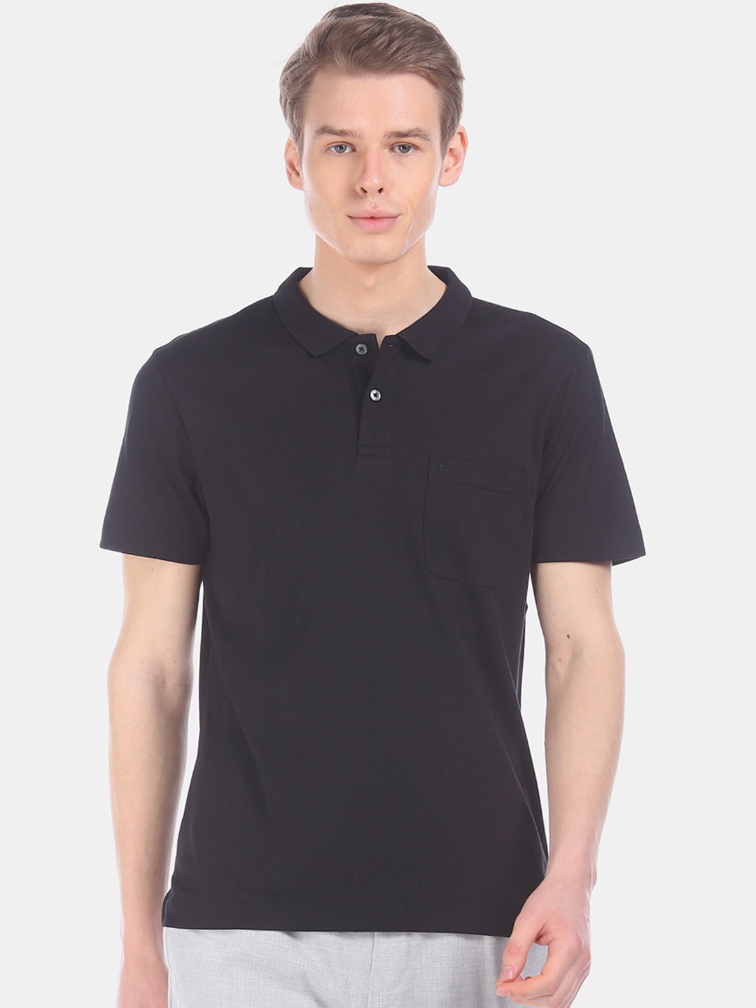 

Arrow Men Black Solid Polo Collar Cotton Pure Cotton T-shirt
