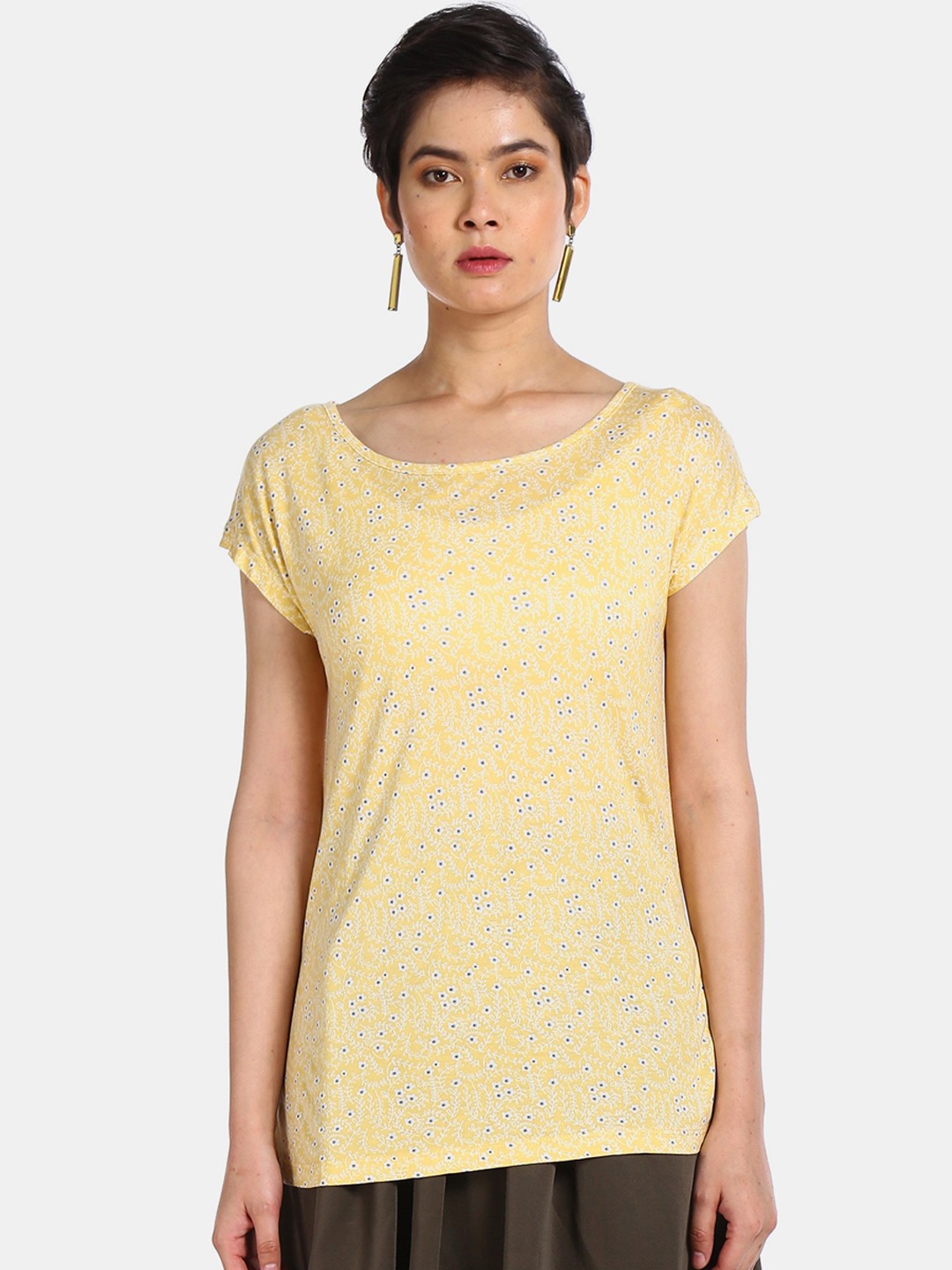 

Cherokee Yellow Printed Regular Top