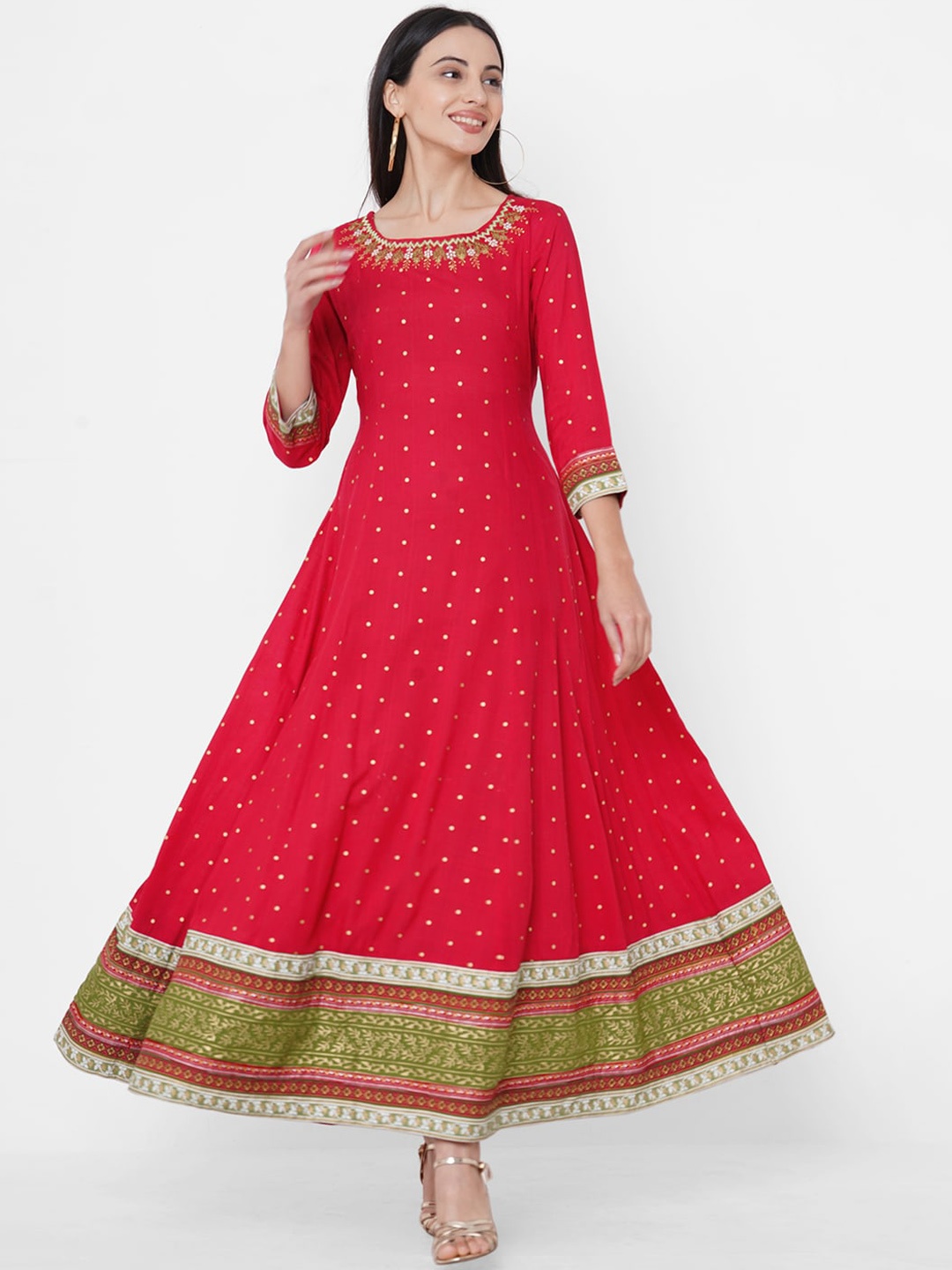 

FASHOR Women Red Embroidered Ethnic Maxi Dress