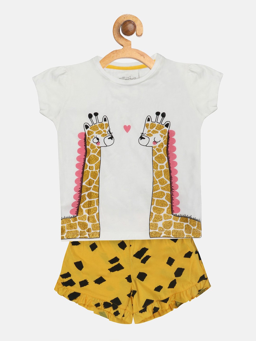 

Lazy Shark Girls White & Yellow Printed T-shirt with Shorts