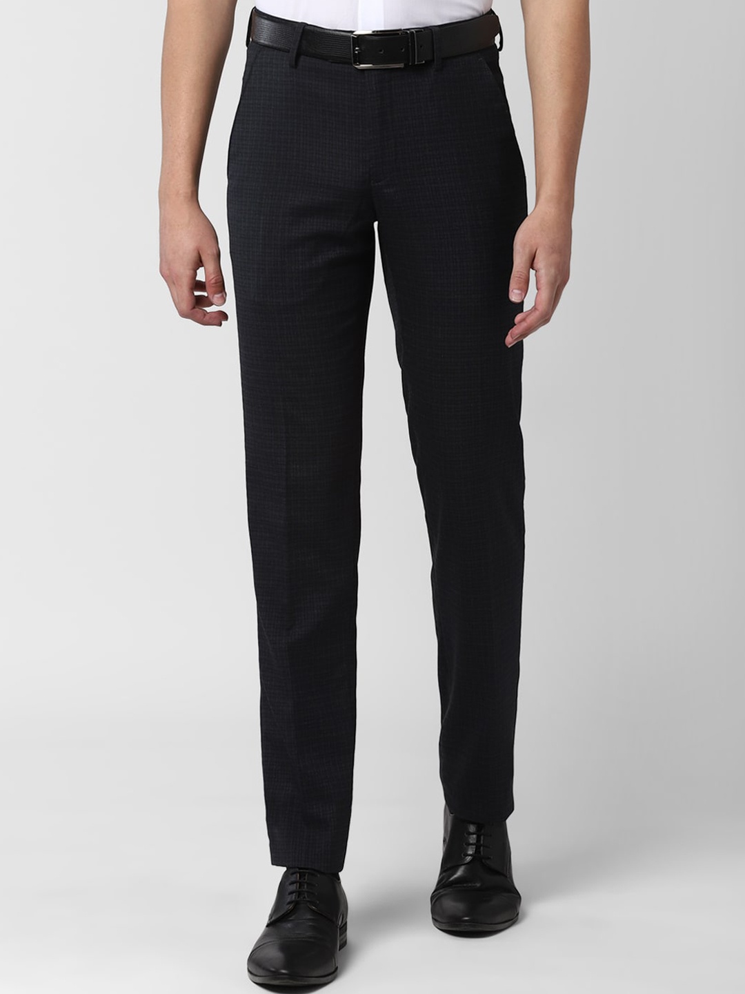 

Peter England Men Black Slim Fit Checked Formal Trousers