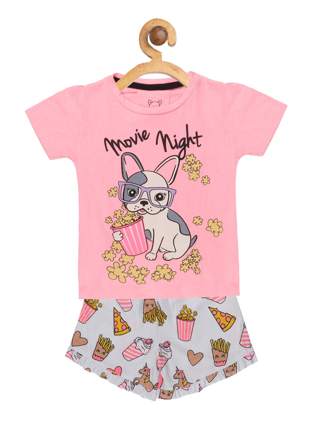 

Lazy Shark Girls Pink & Off-White Printed T-shirt with Shorts