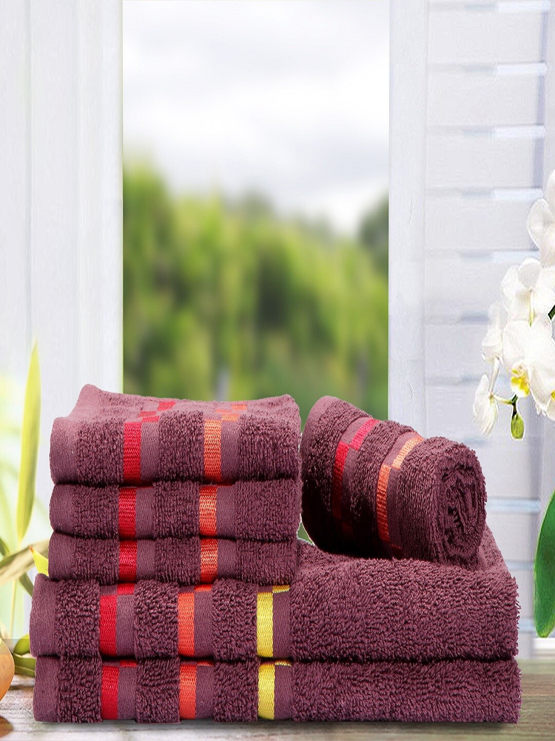 

BIANCA Set Of 6 Striped 450 GSM Towel Set, Purple