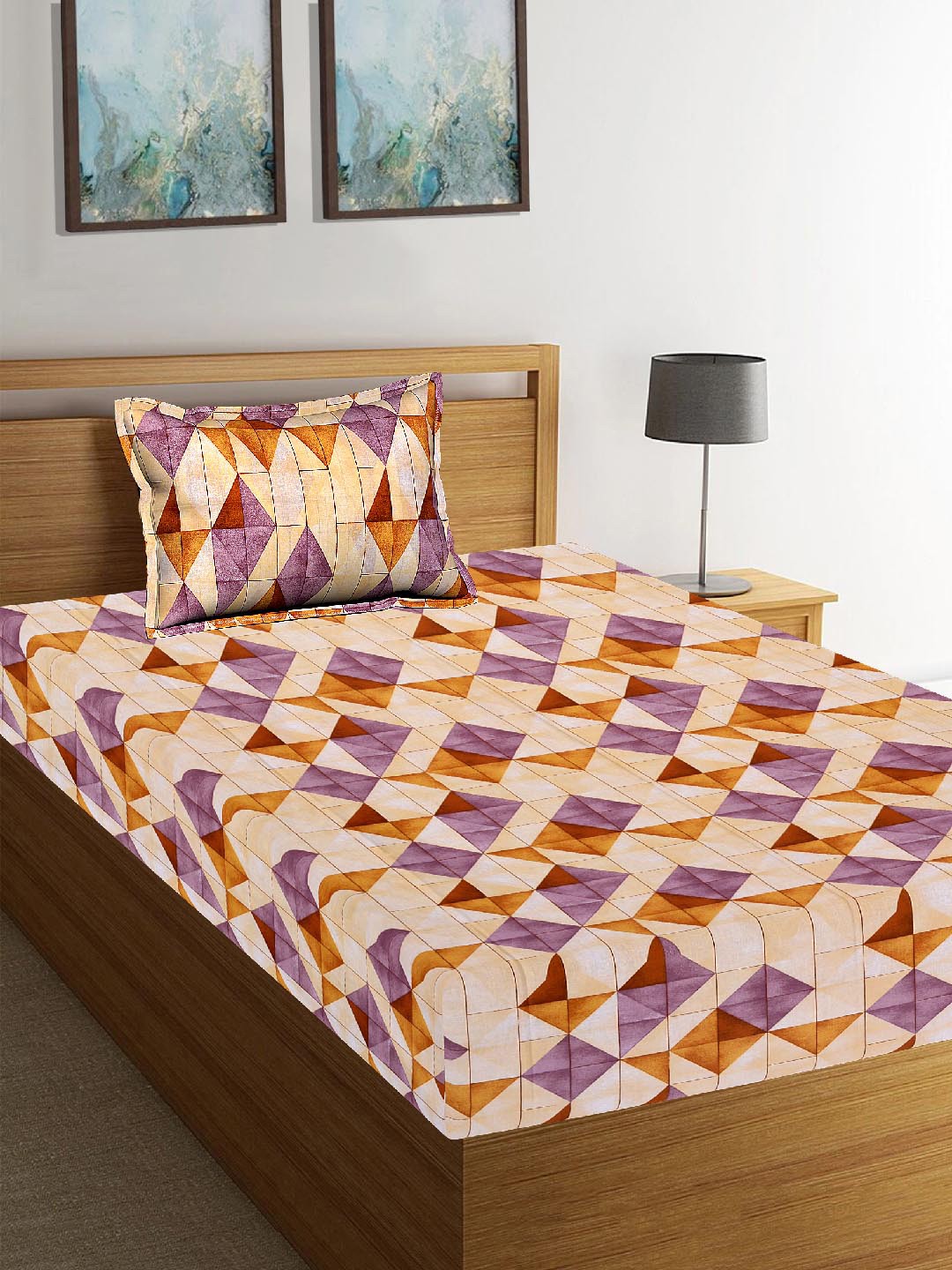 

Tistabene Brown & Purple Geometric 180 TC Cotton 1 Queen Bedsheet with 1 Pillow Covers
