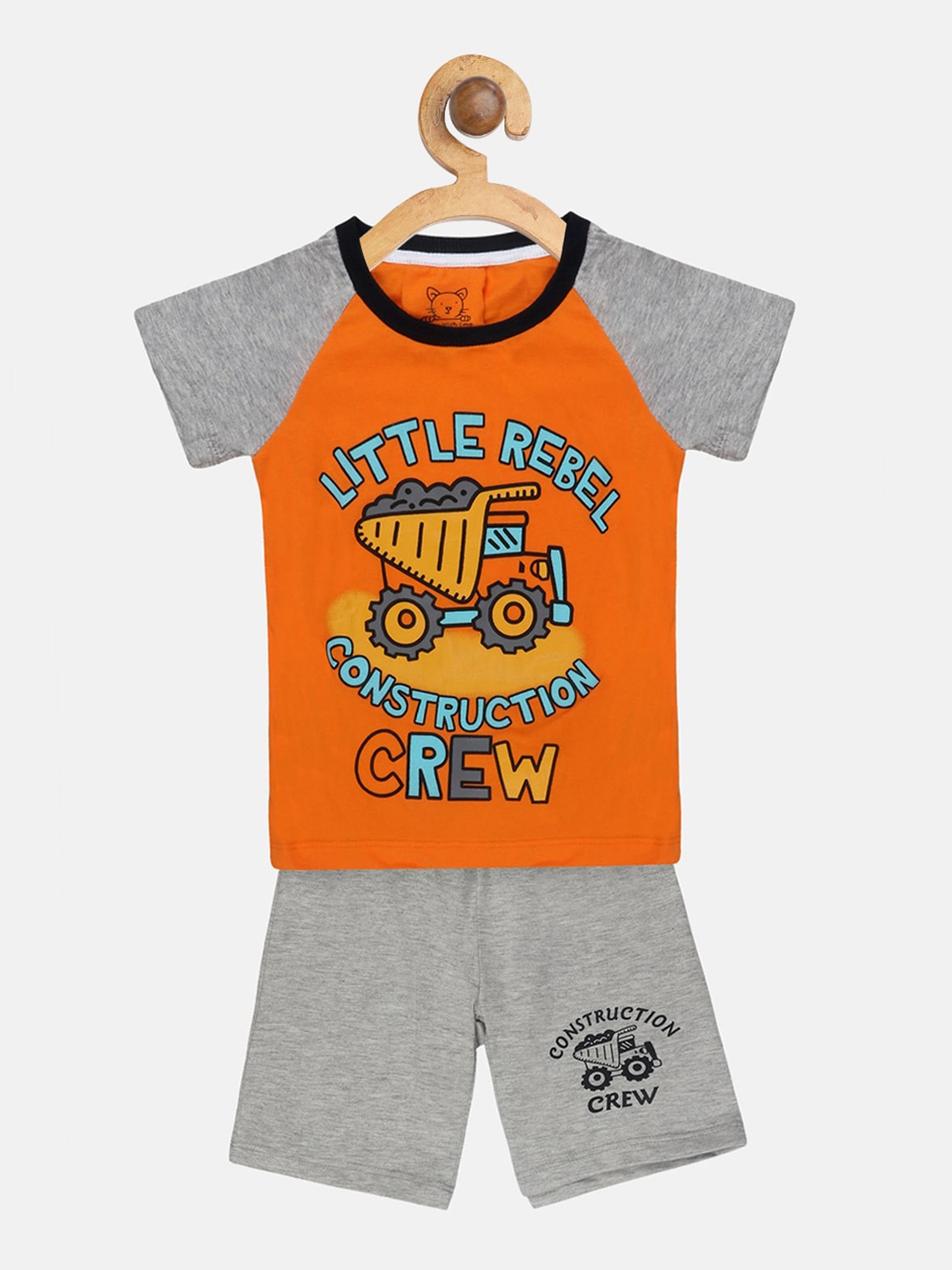 

Lazy Shark Boys Orange & Grey Printed T-shirt with Shorts