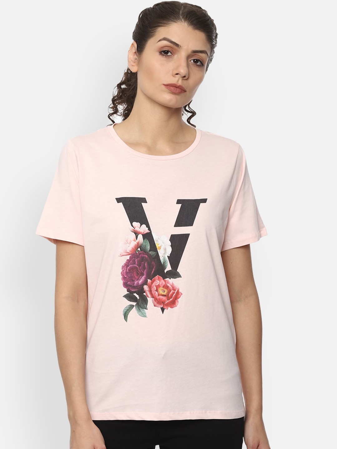 

Van Heusen Woman Pink Printed Pure Cotton Regular Top
