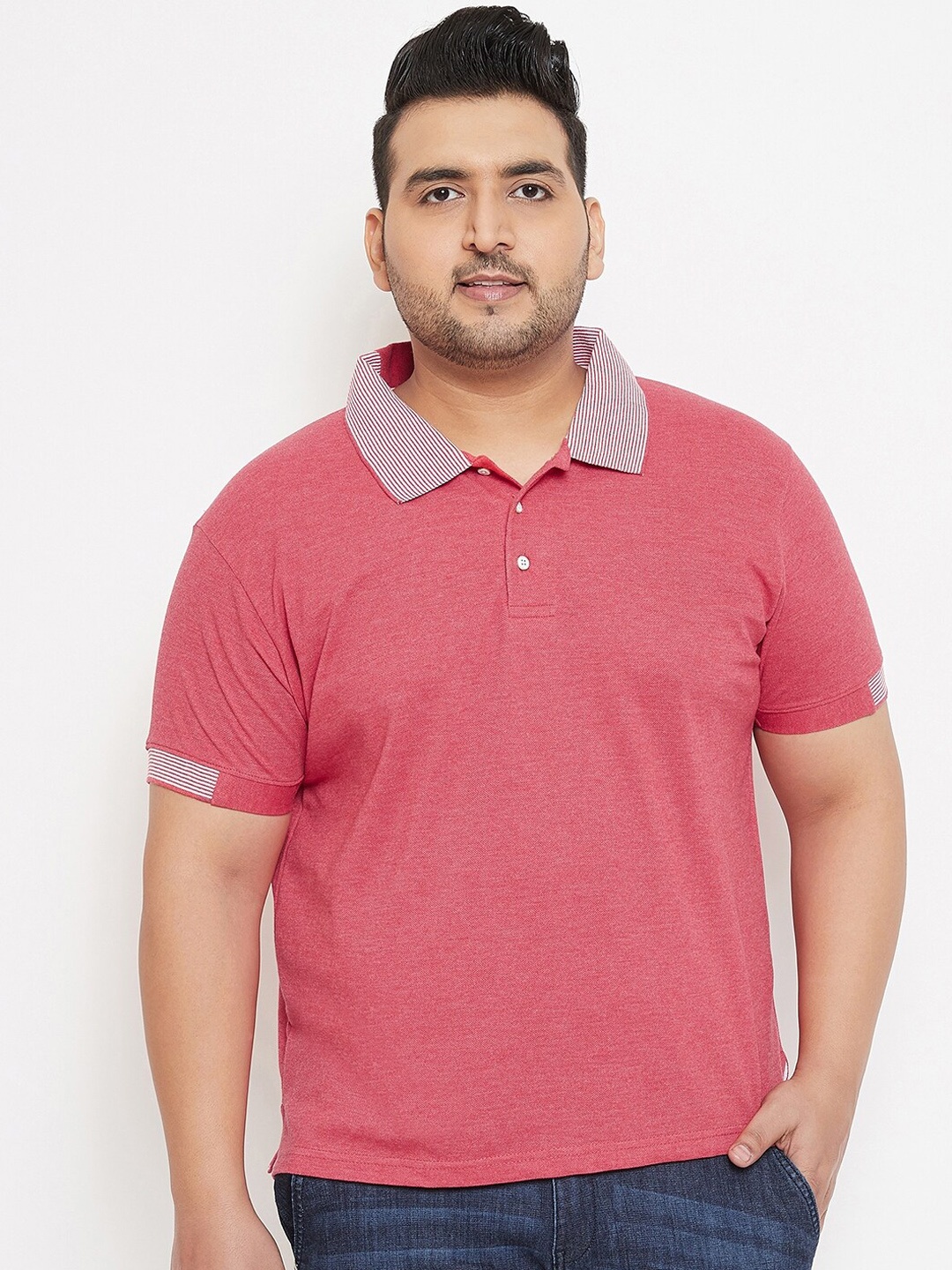 Instafab Plus Men Red Solid Polo Collar T-shirt