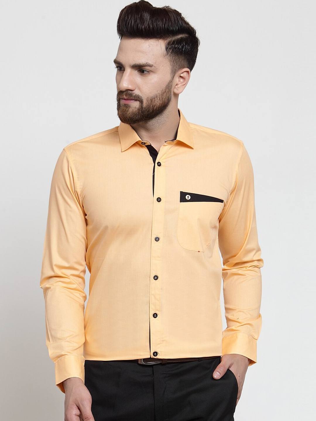 

Purple State Men Orange Slim Fit Solid Semiformal Shirt