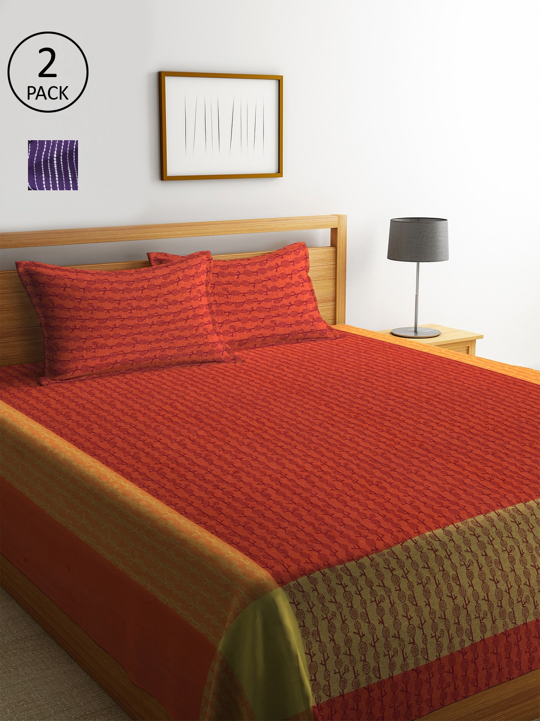 

KLOTTHE Set Of 2 Woven Design Double King Bed Covers with 4 Pillow Covers, Purple