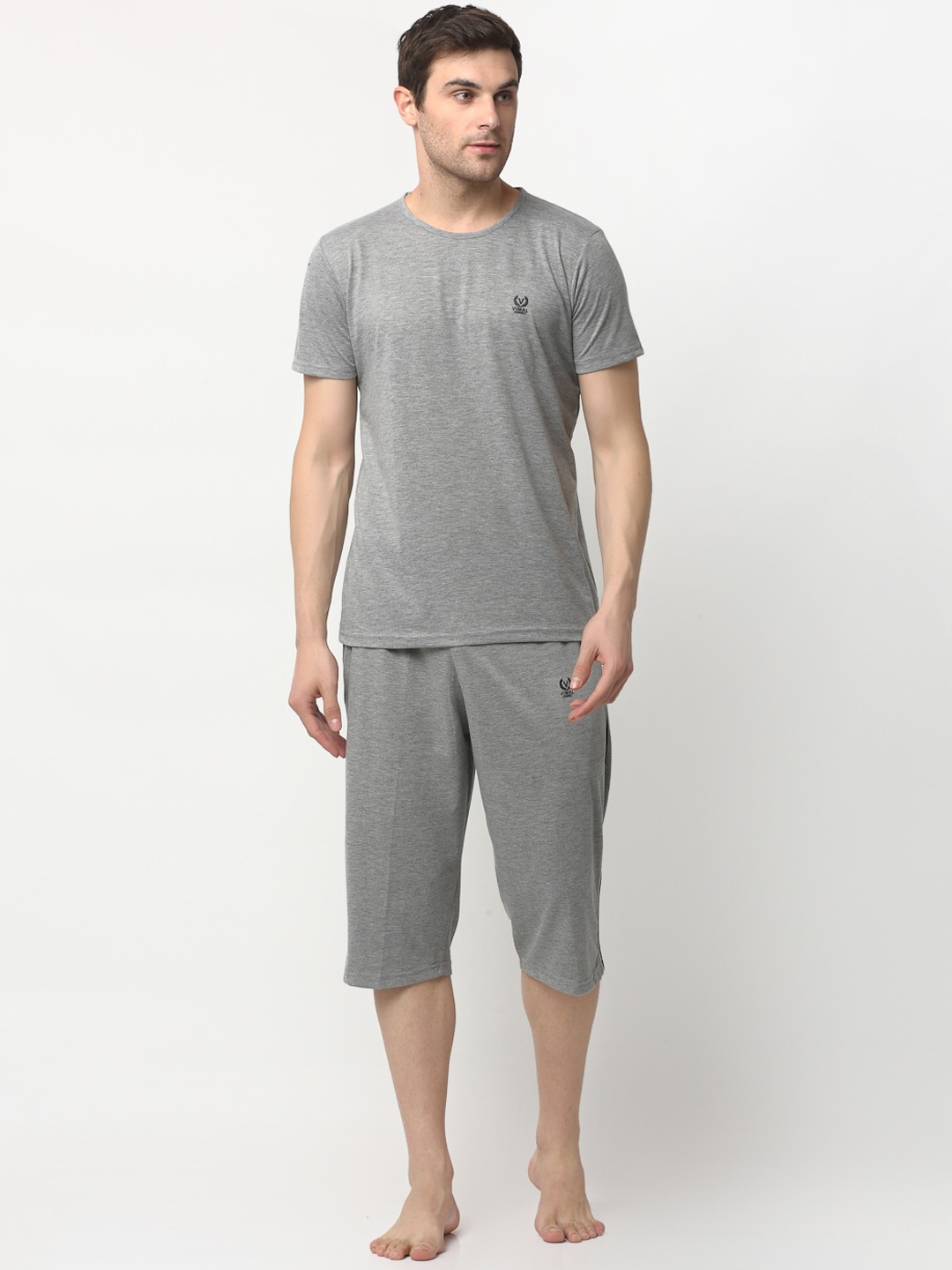 

VIMAL JONNEY Men Grey Melange Solid Night suit