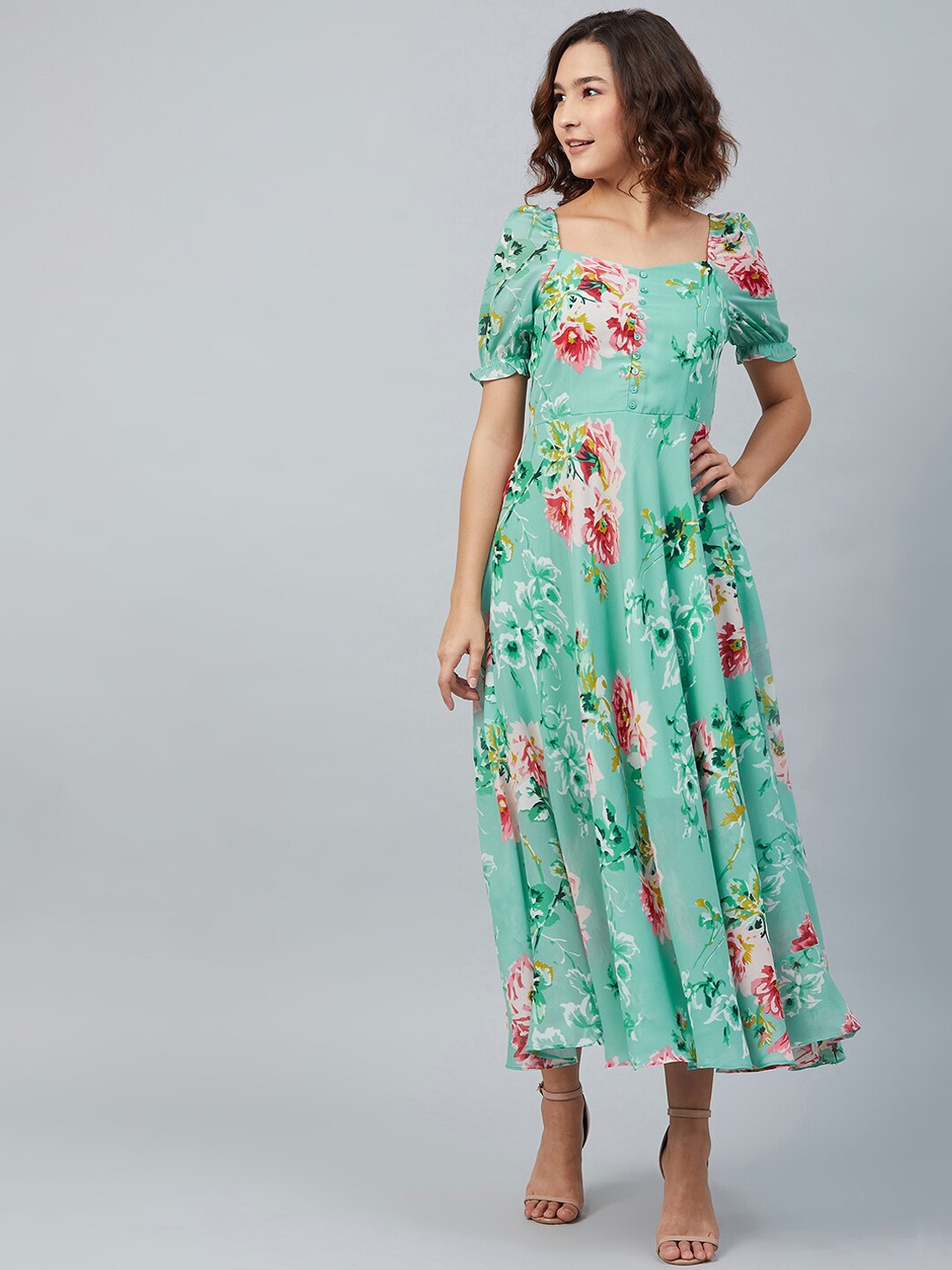 

RARE Women Green Printed Maxi Dress