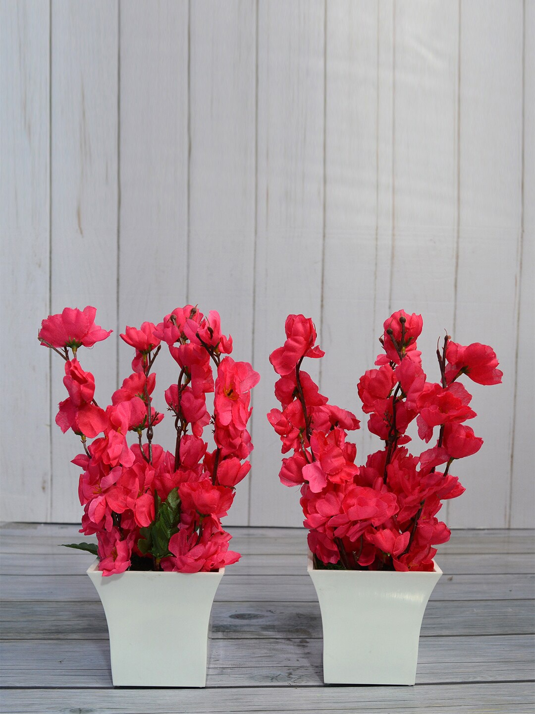 

fancy mart Set of 2 Red & White Artificial Flower Blossom Plant In Ruby Pot