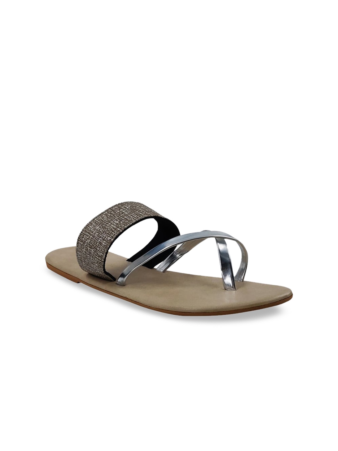 

POSTCARD Women White & Beige Printed Open Toe Flats