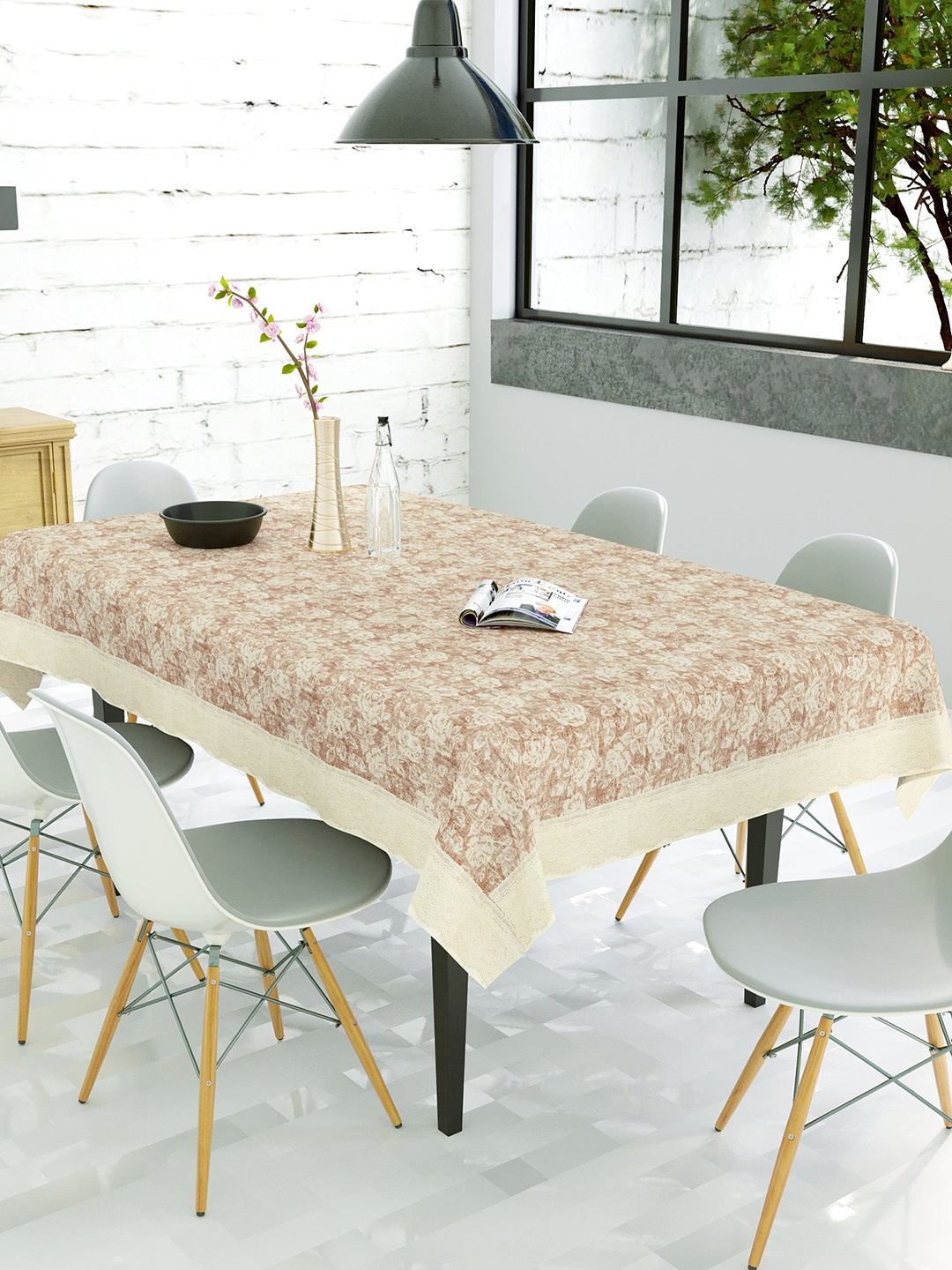

Clasiko Off-White & Brown Printed Rectangular Table Cover