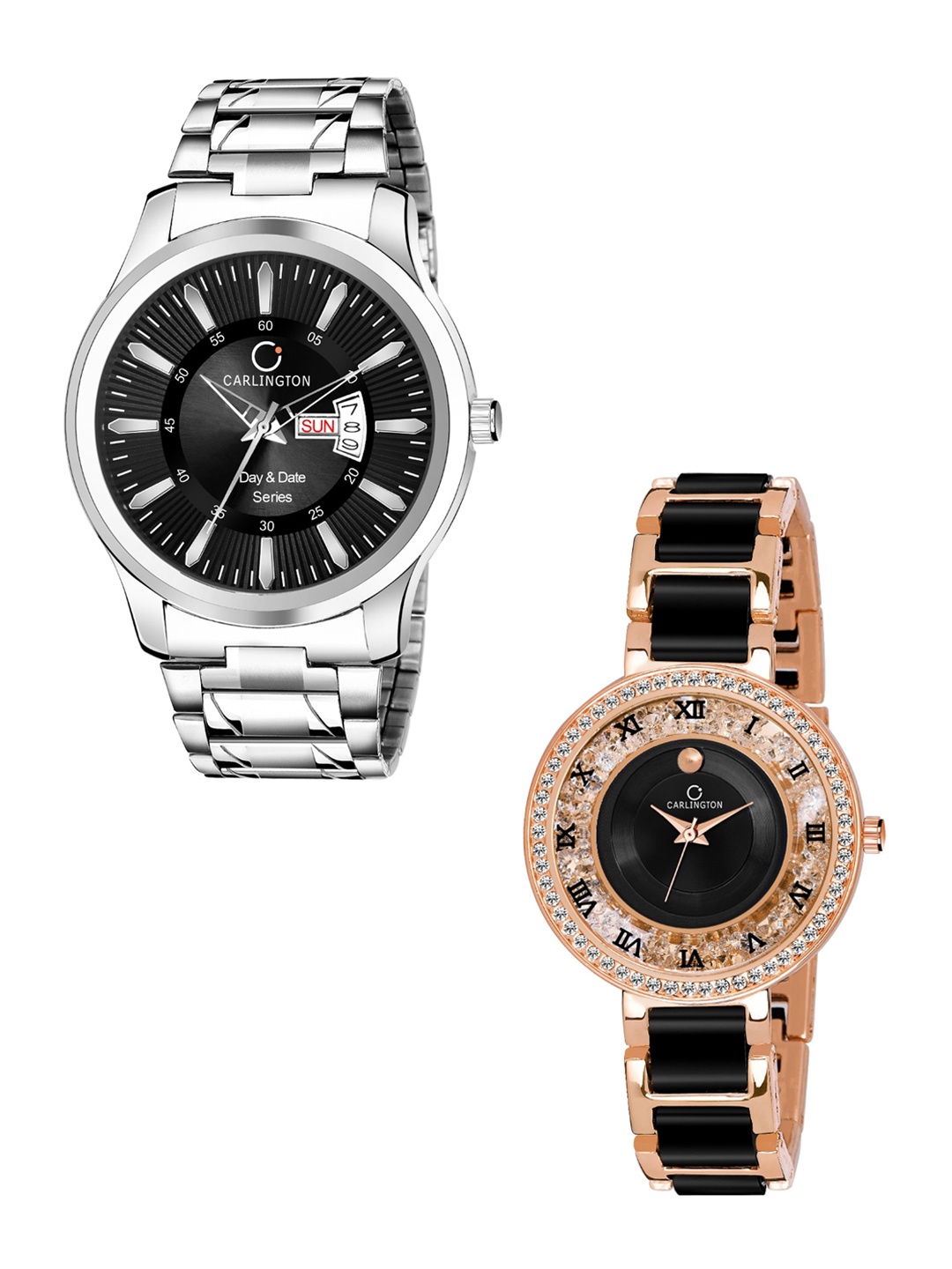 

CARLINGTON Unisex Silver-Toned & Rose Gold Combo Analogue Watch Gift Set