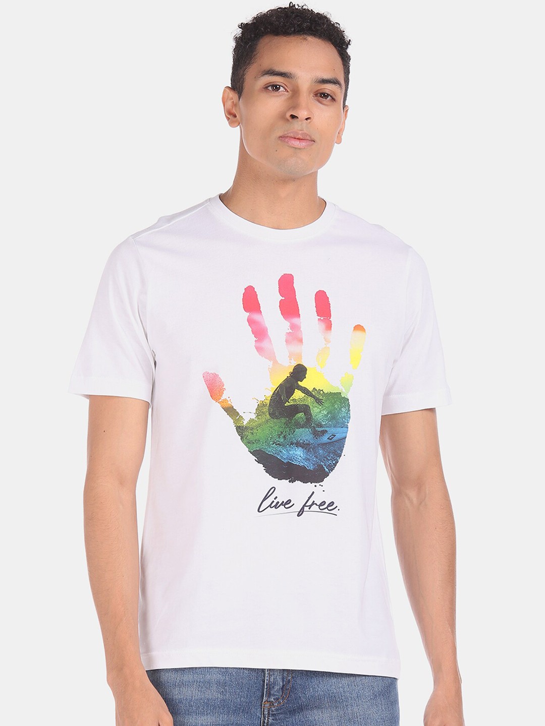 

Colt Men White Printed Round Neck T-shirt