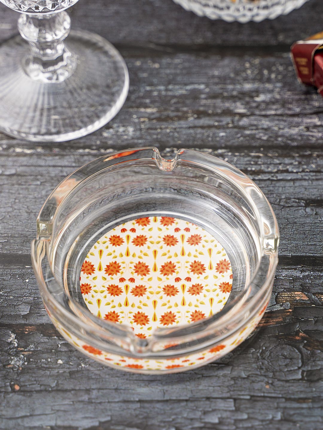 

KOLOROBIA White & Orange Babur Printed Ashtray