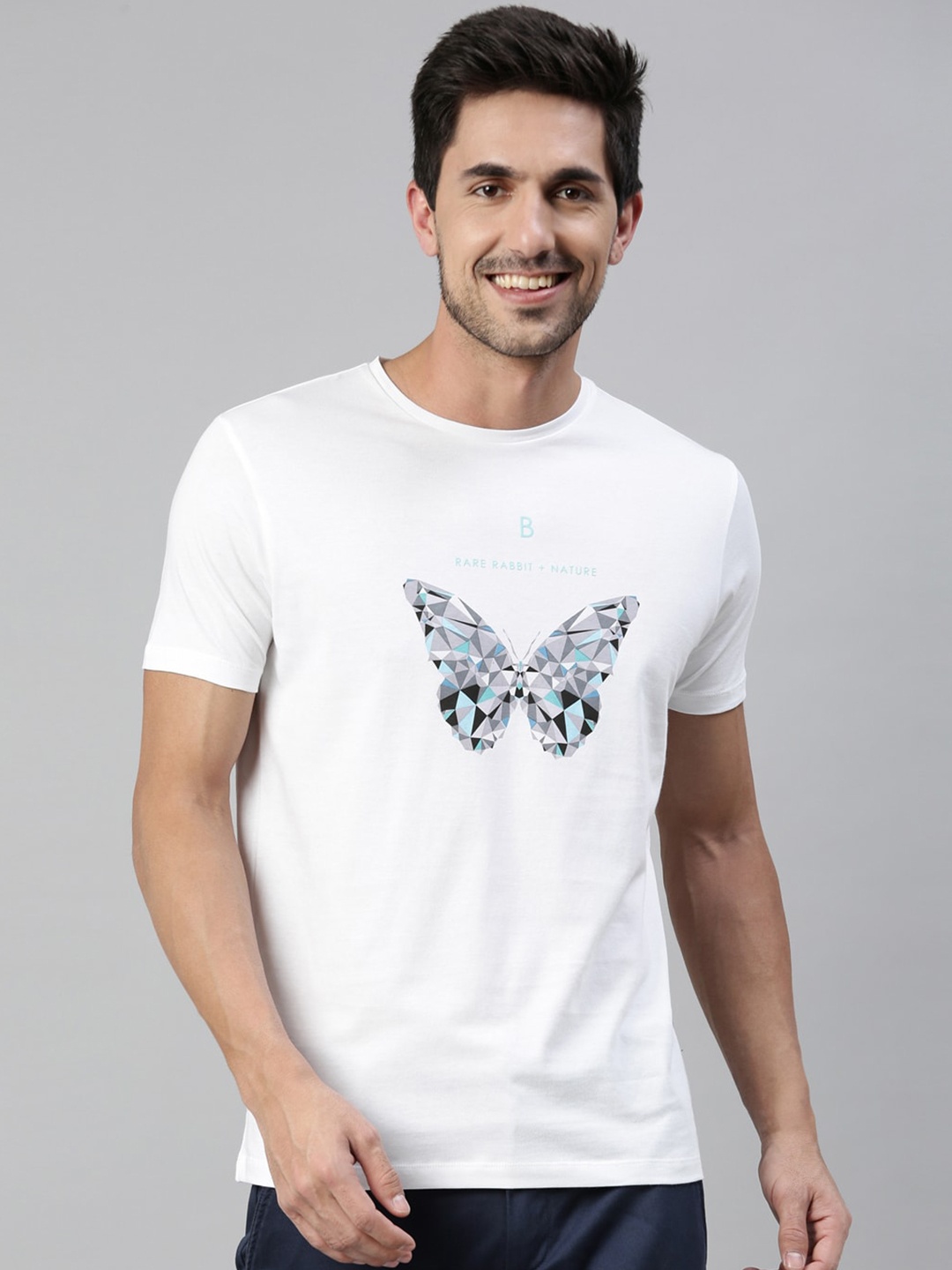 

RARE RABBIT Men Cause Slim Fit Printed Round Neck T-Shirt, White