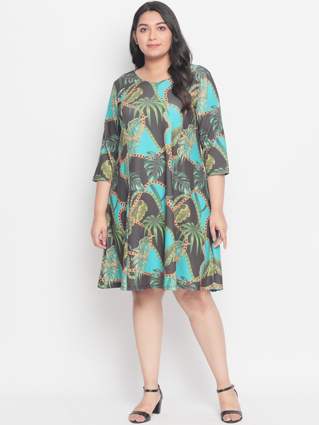 

Amydus Women Plus Size Blue Printed A-Line Dress