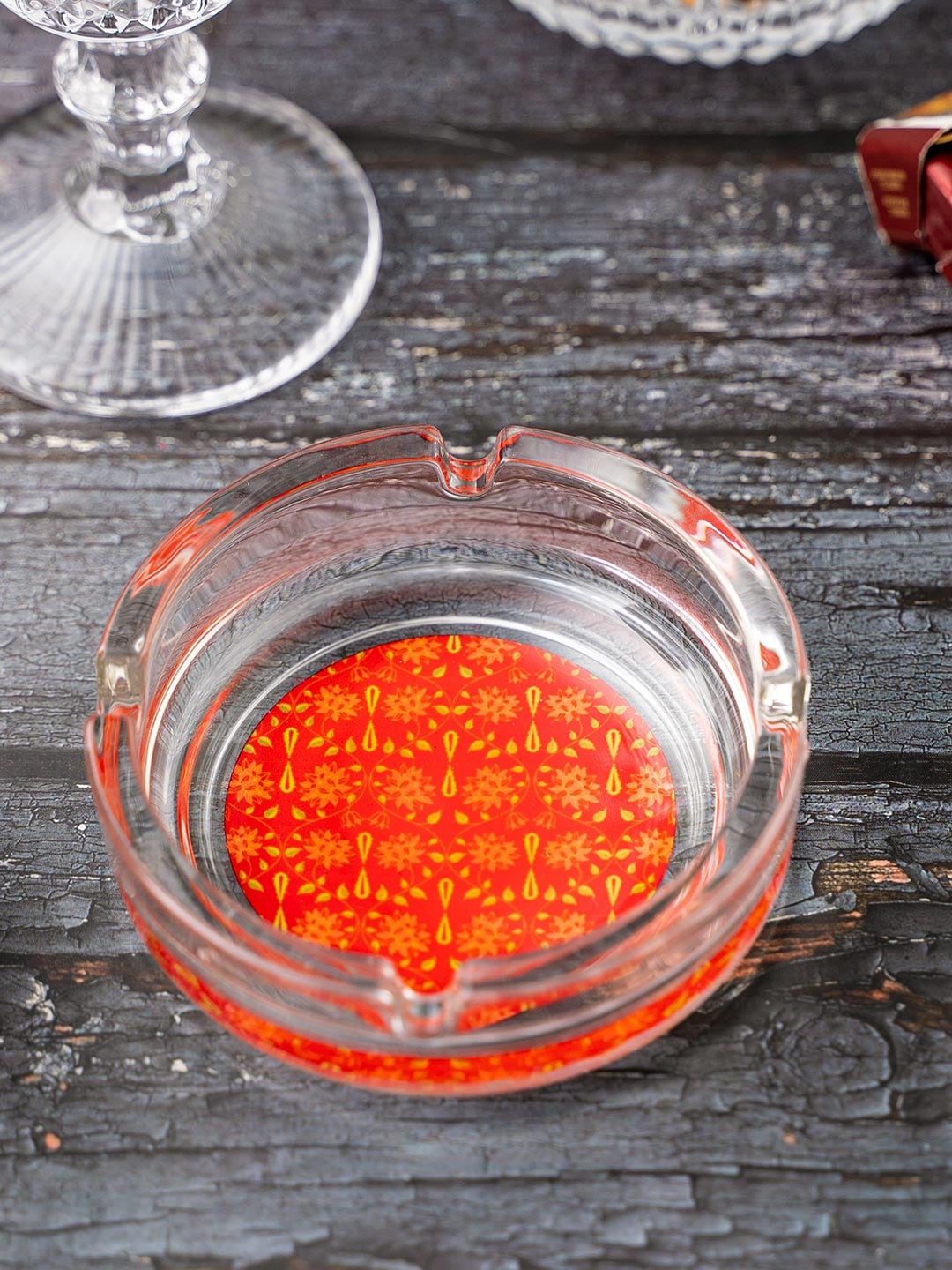 

KOLOROBIA Transparent Red Babur Print Ashtray