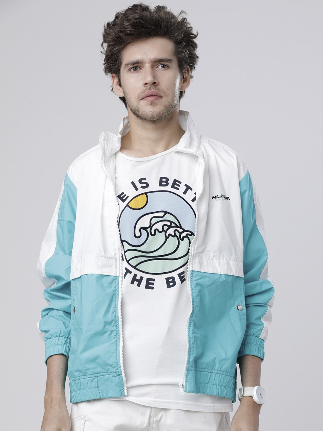 

HIGHLANDER Men White Colourblocked Open Front Jacket